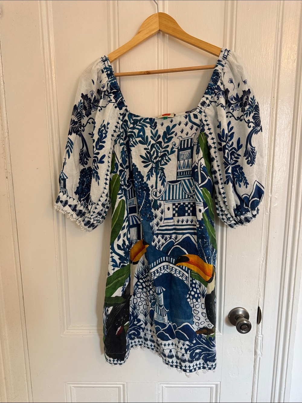 FARM Floral Blue and White Print Dress